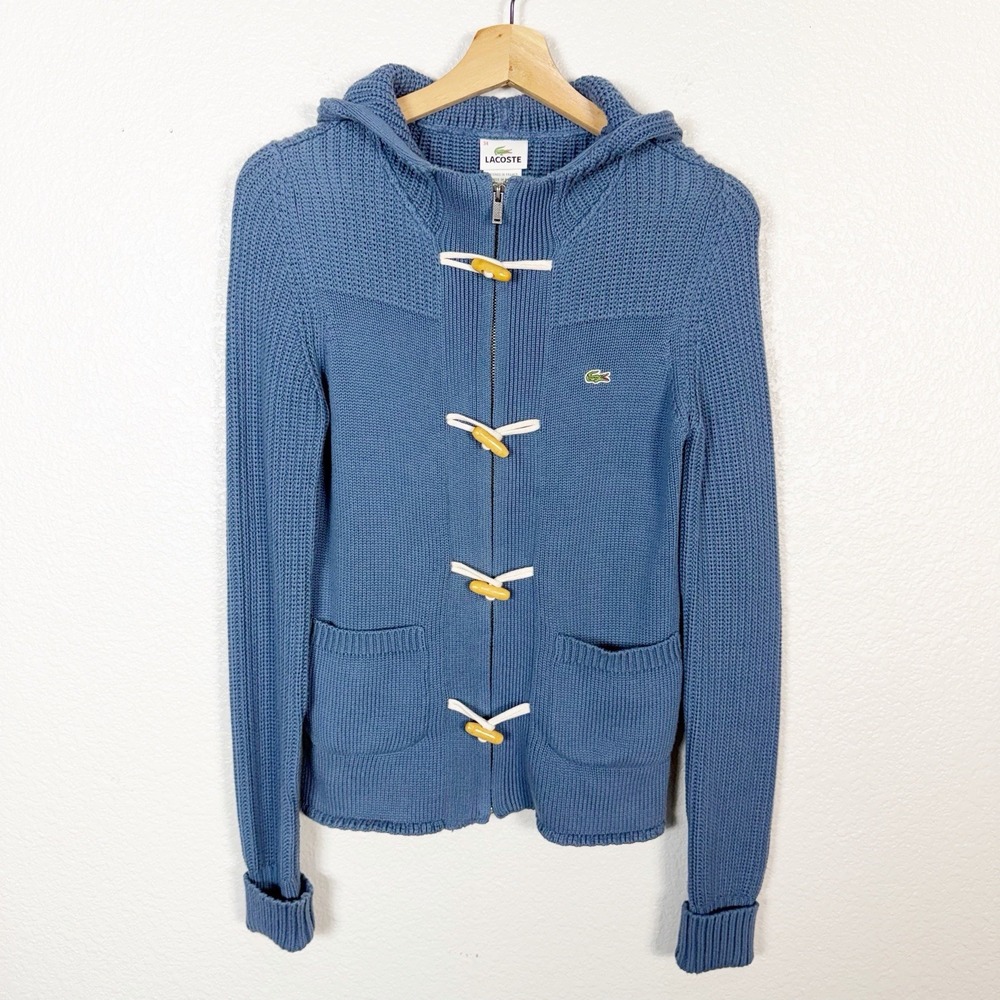 Lacoste Toggle Full Zip Knit Cardigan Sweater Womens Size 34 / US 2 Blue Preppy - Picture 2 of 10